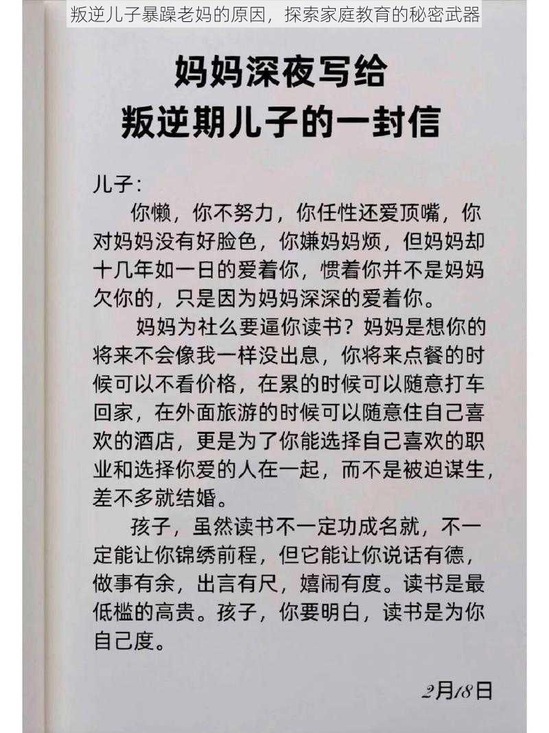 叛逆儿子暴躁老妈的原因，探索家庭教育的秘密武器